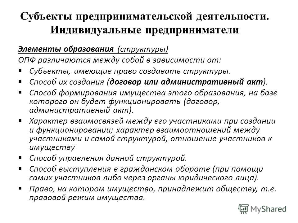 План субъекты предпринимательской деятельности