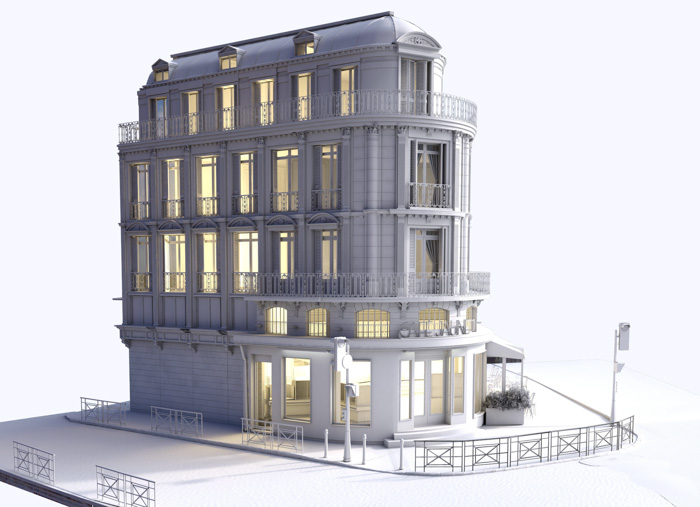 A large white house 3d model created from photos