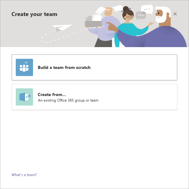 Teams create a team from scratch