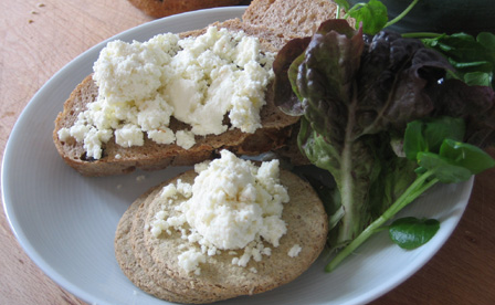 Curd cheese with bread, salad and oatcakes